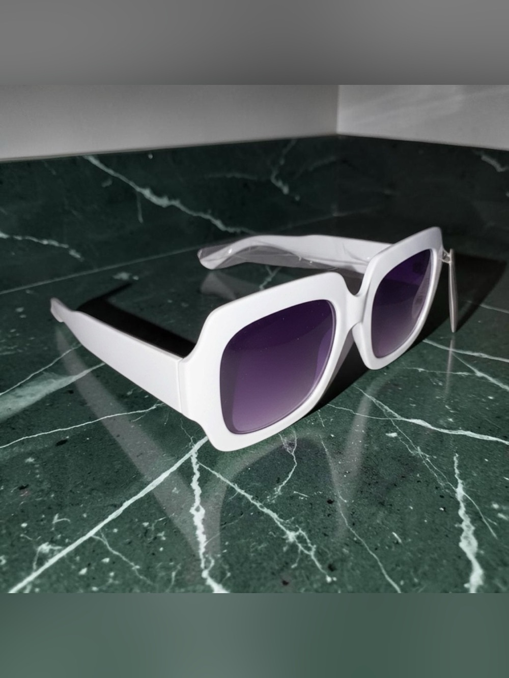 White Frame Sunglasses with Purple Gradient Lenses